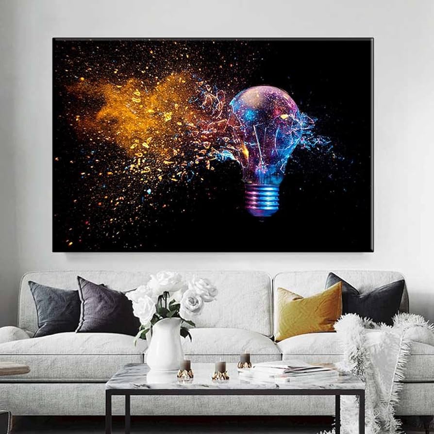 CAOS ART アート　369 インテリア　ポスター Amazon.co.jp: 抽象的な電球キャンバス壁アート絵画黒カラフルな